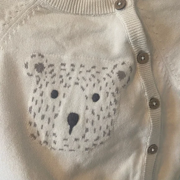 Newbie (Jacadi/Bonpoint style) Cream Bear Button-Up baby Sweater - Picture 2 of 5